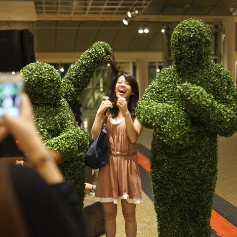 The Human Hedges entertaining people in a shopping centre in Singapore