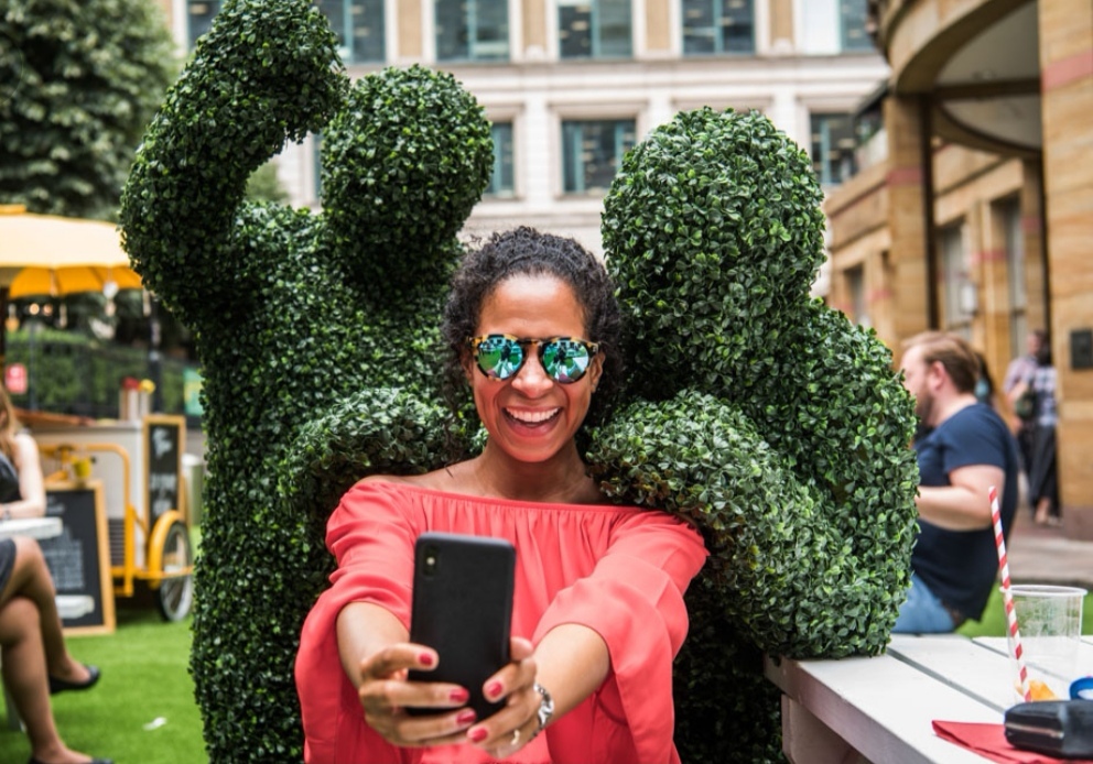 A selfie with the Human Hedges at an event in London